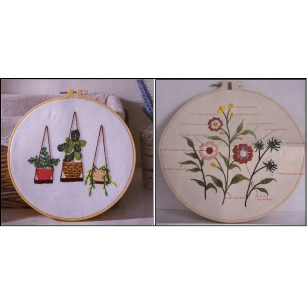 Boho Wild Flower Embroidery‎ DIY Art Kits Stamped Cloth Beginner Kits with Hoop